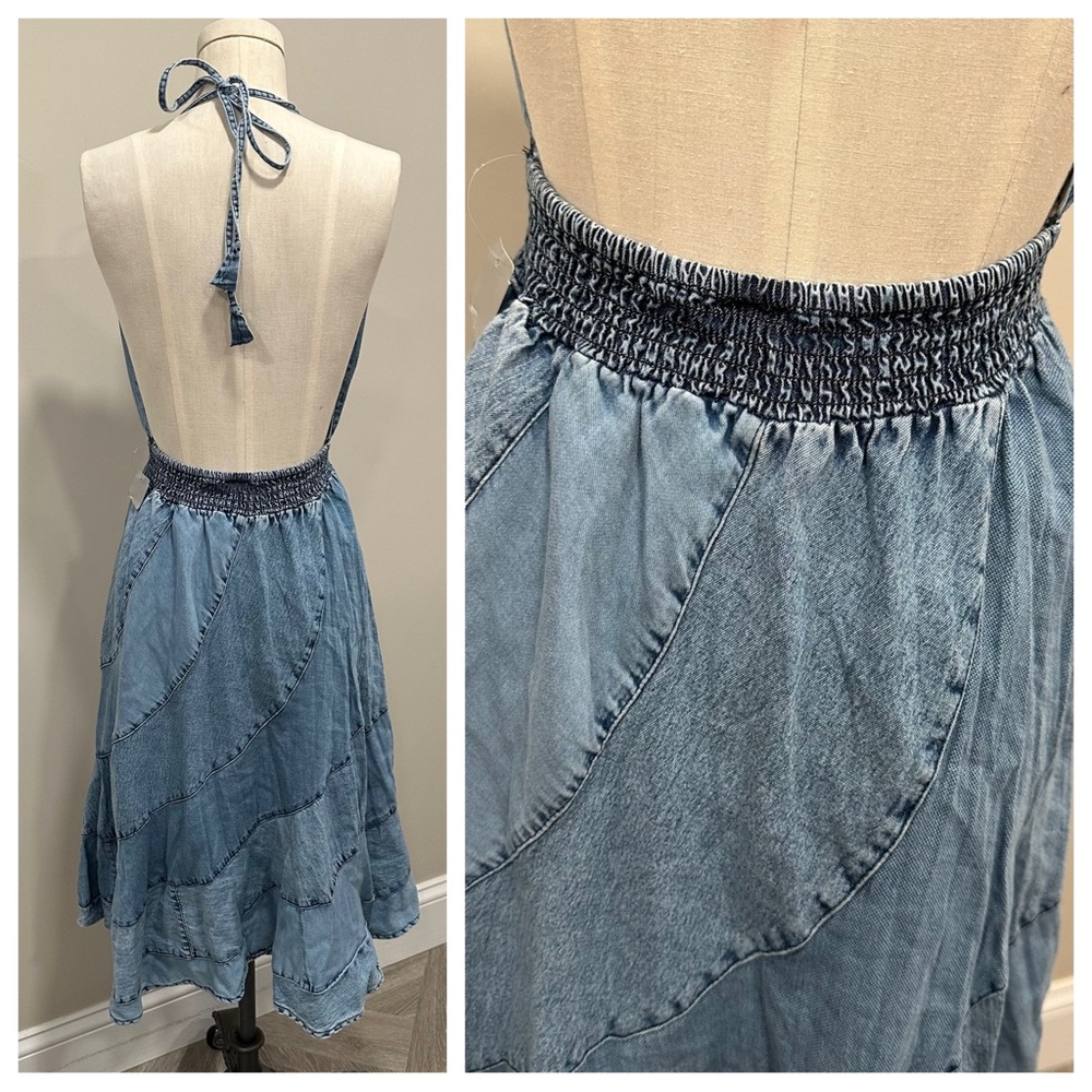 YOUNG THREADS Noelle Tiered Denim Patchwork Halte… - image 3